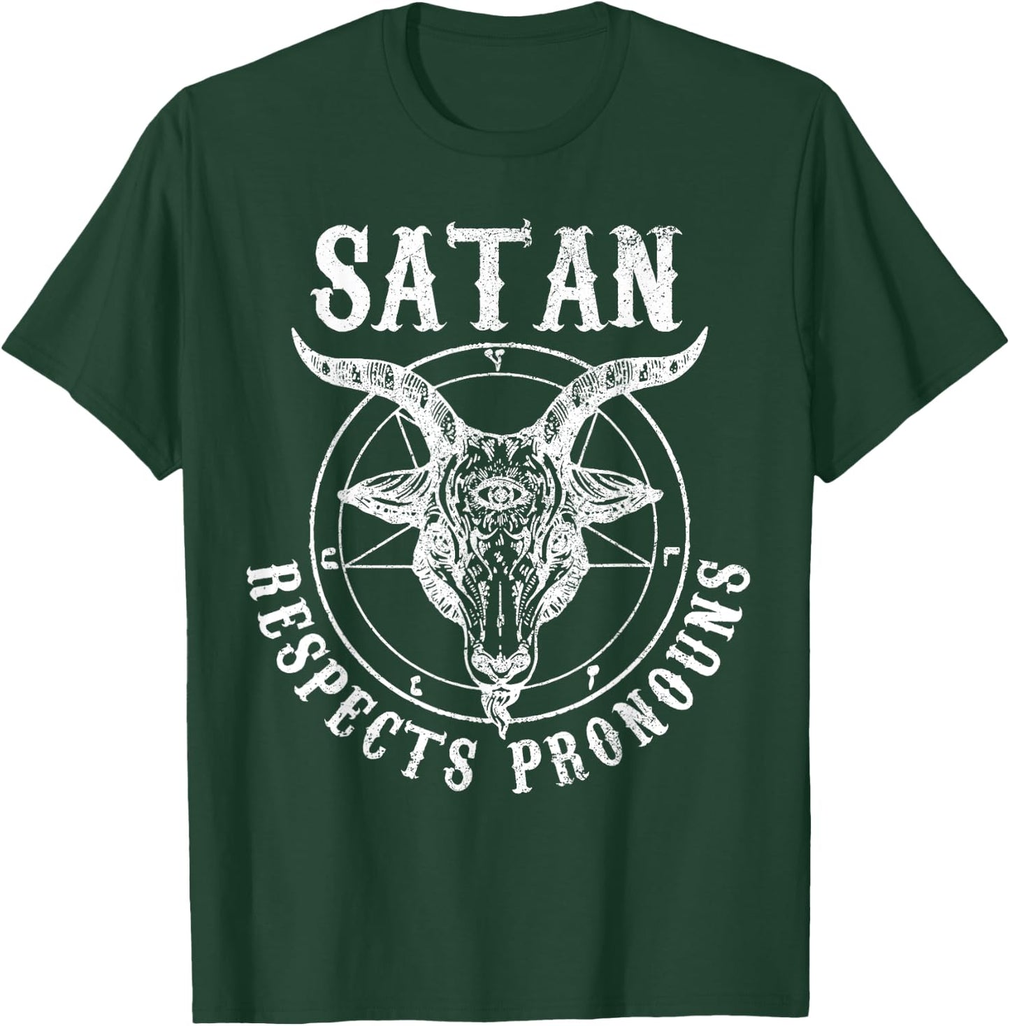 Satan Respects Pronouns Satanic Pride Month LGBTQ Baphomet T-Shirt - T-Shirt | Forest