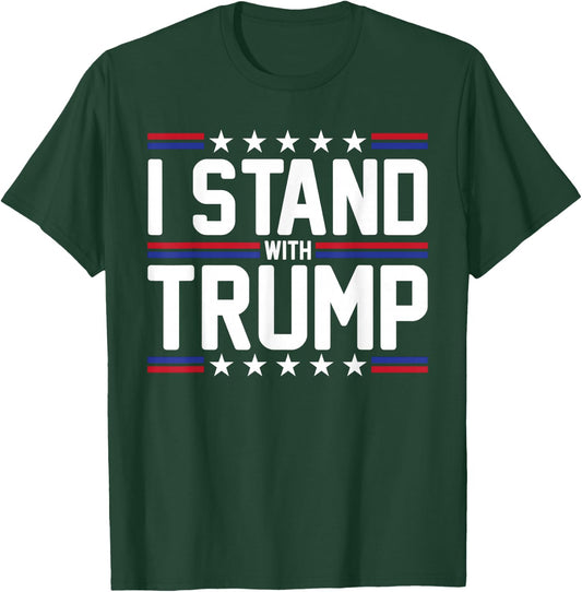 I Stand With Trump American Flag USA Trump Supporter T-Shirt - T-Shirt | Forest