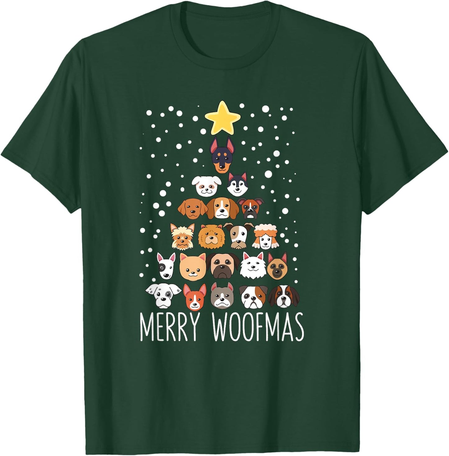 Woof Christmas Tree Dog Lovers Puppies Dogs Merry Woofmas Women Kids T-Shirt - T-Shirt | Forest