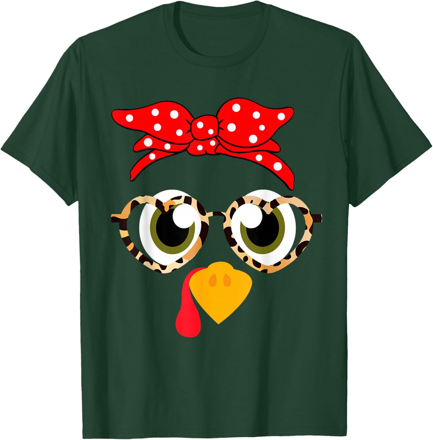 Thanksgiving Turkey Face Costume Leopard Print Glasses Girls T-Shirt - T-Shirt | Forest