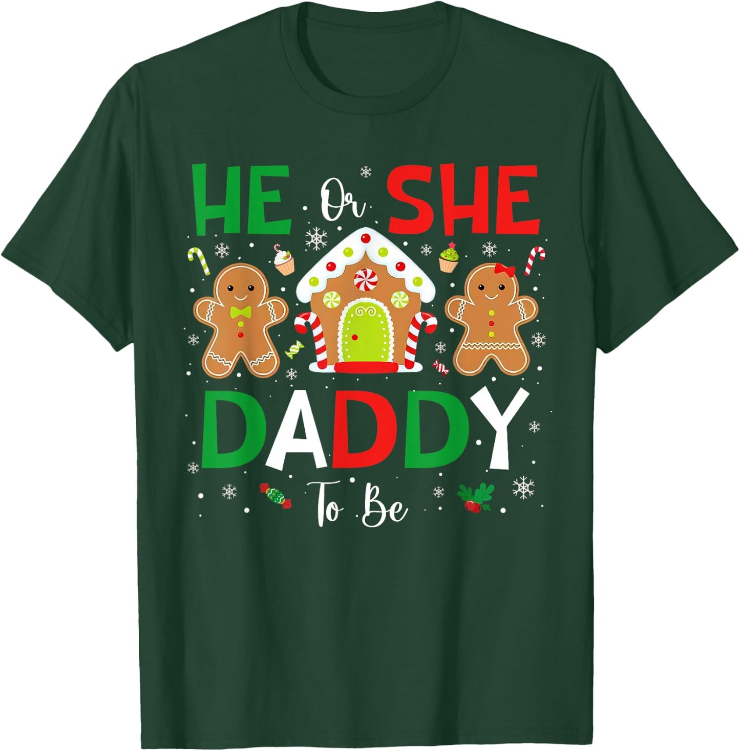Gingerbread He or She Daddy To Be Christmas Gender Reveal T-Shirt - T-Shirt | Forest