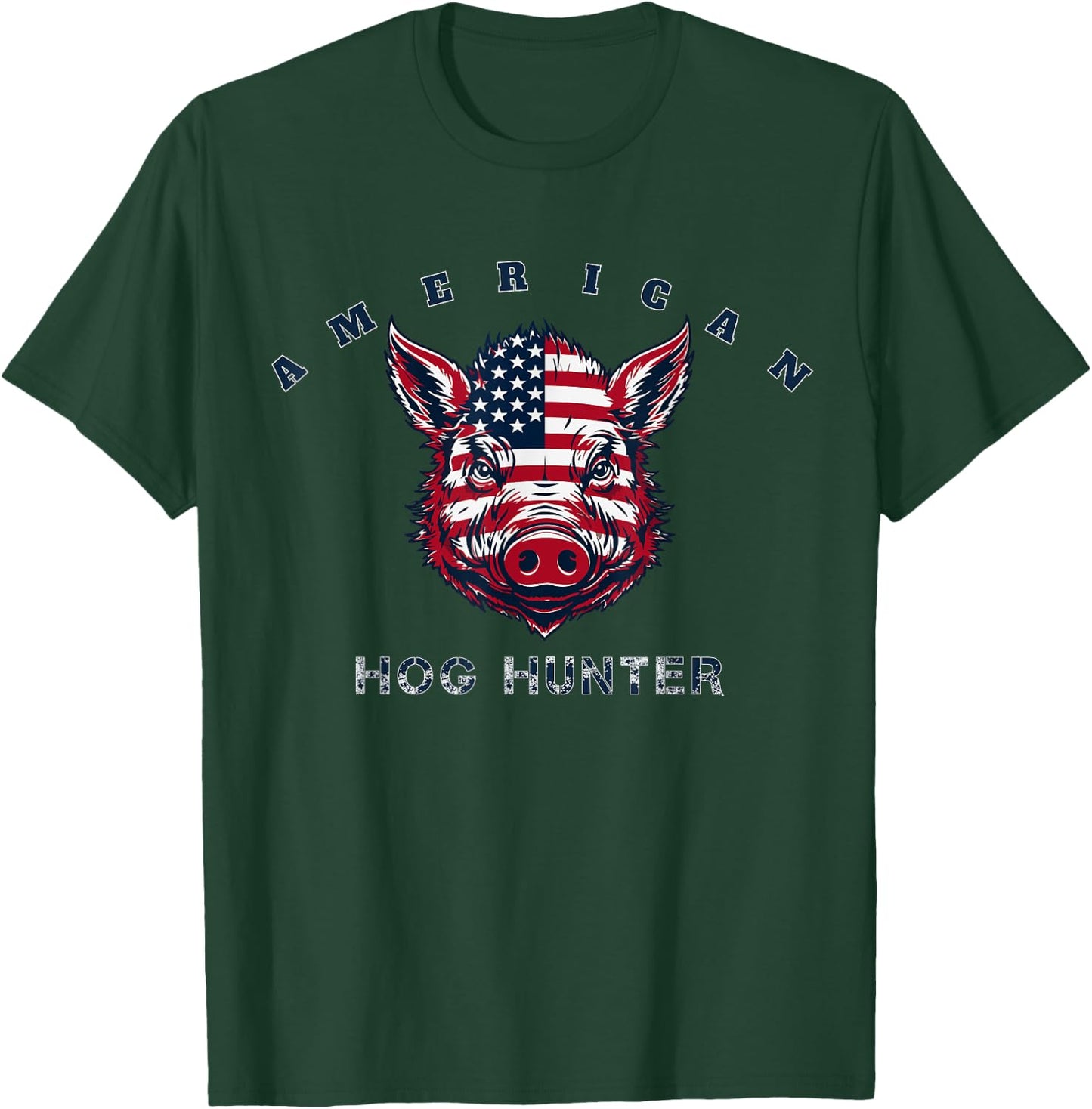 American Hog Hunter Wild Razorback Boar Hunting USA Flag Art T-Shirt - T-Shirt | Forest