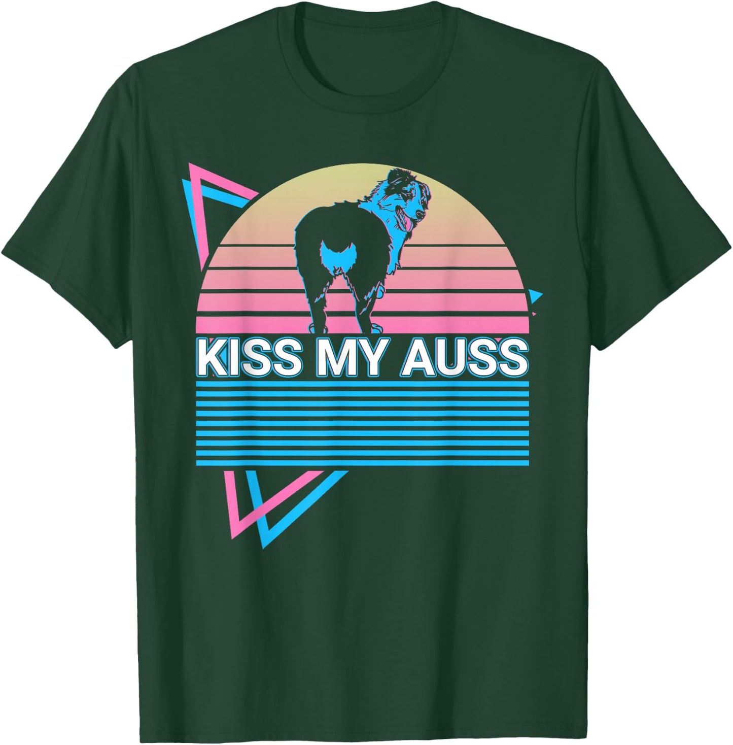 Funny Australian Shepherd Aussie Retro Kiss My Auss T-Shirt - T-Shirt | Forest