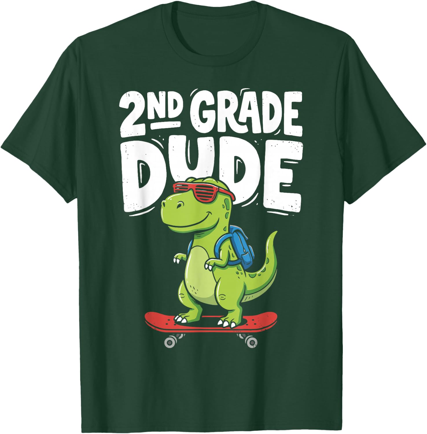 2nd Grade Dude Back to School Dinosaur T-Rex Skateboard T-Shirt - T-Shirt | Forest