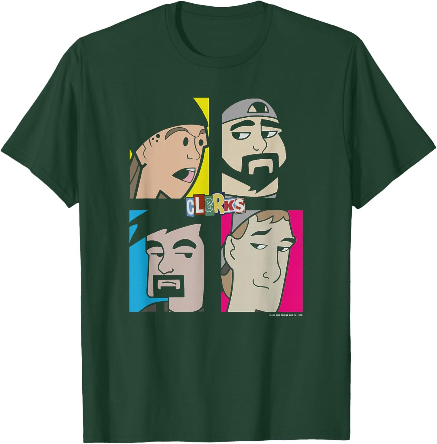 Jay & Silent Bob Clerks Group Shot Cartoon Character Panels T-Shirt - T-Shirt | Forest