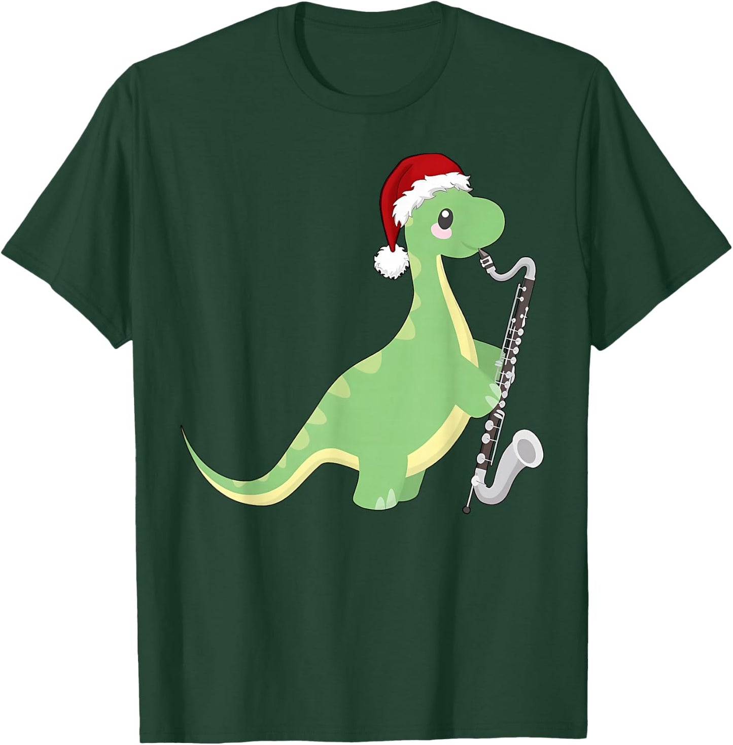 Christmas Cute Dinosaur Playing Bass Clarinet Music Teacher T-Shirt - T-Shirt | Forest