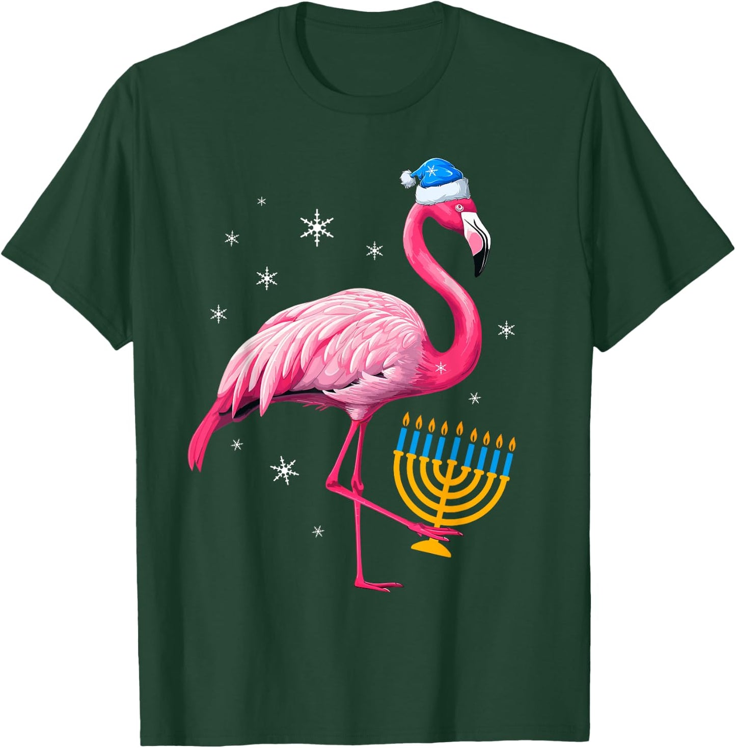 Jewish Santa Pink Flamingo Menorah Hanukkah Merry Christmas T-Shirt - T-Shirt | Forest