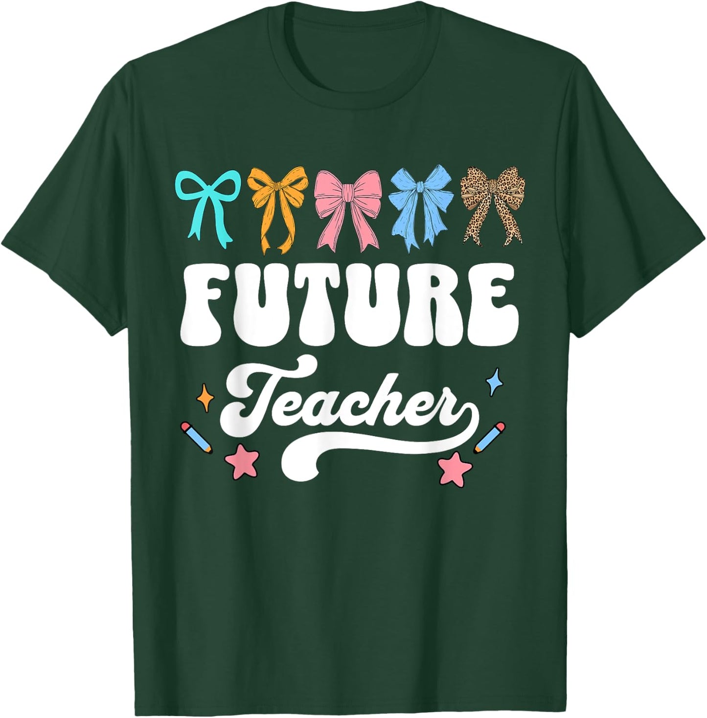 Future Teacher Kids Youth Girls Pre-k Kindergarten Cute Bow T-Shirt - T-Shirt | Forest