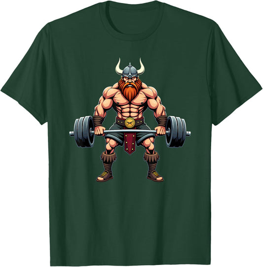 Fitness Viking Gymer Bodybuilder -Adults Workout Gym Viking Deadlift Weightlifting Black Short Sleeve Small T-Shirt - T-Shirt | Forest