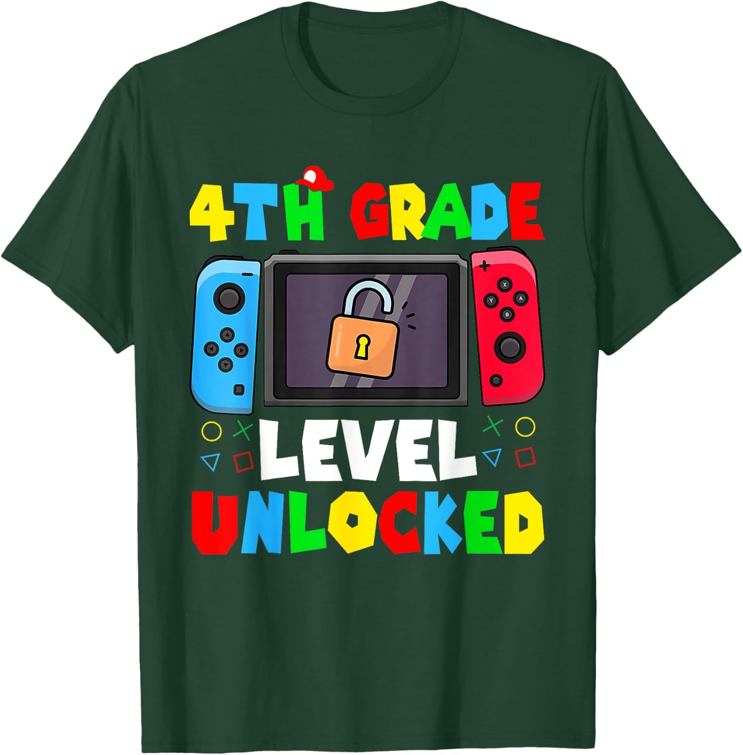 4th Grade Level Unlocked Back to School First Day Gamer Boys T-Shirt - T-Shirt | Forest