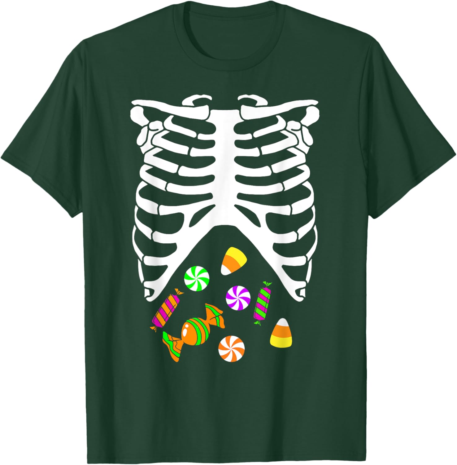 Skeleton Tummy Full of Candy Halloween Costume T-Shirt - T-Shirt | Forest