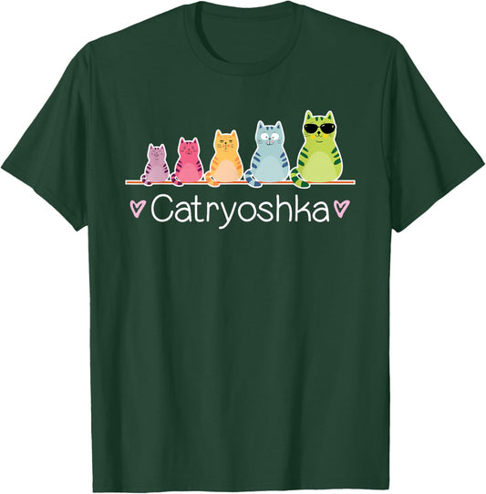 Babushka Dolls Kitties Cat Lover Catryoshka Cute Cats Matryoshka Russian Nesting Doll Blue Small T-Shirt - T-Shirt | Forest