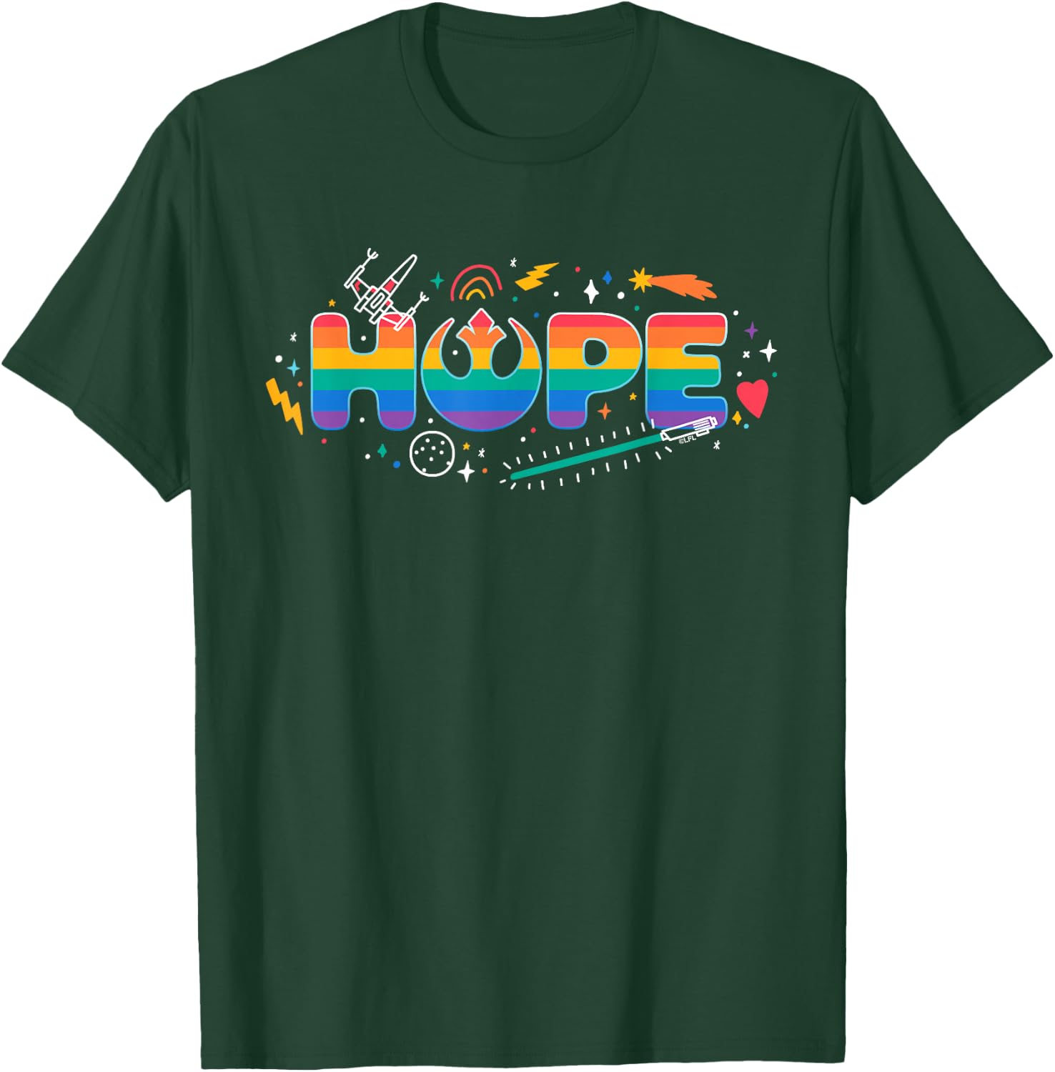 Star Wars Pride Hope Rainbow Rebel Symbol Galactic Doodles T-Shirt - T-Shirt | Forest