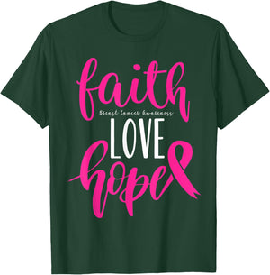 Breast Cancer Awareness Faith Hope Love Warrior Pink Ribbon T-Shirt - T-Shirt | Forest