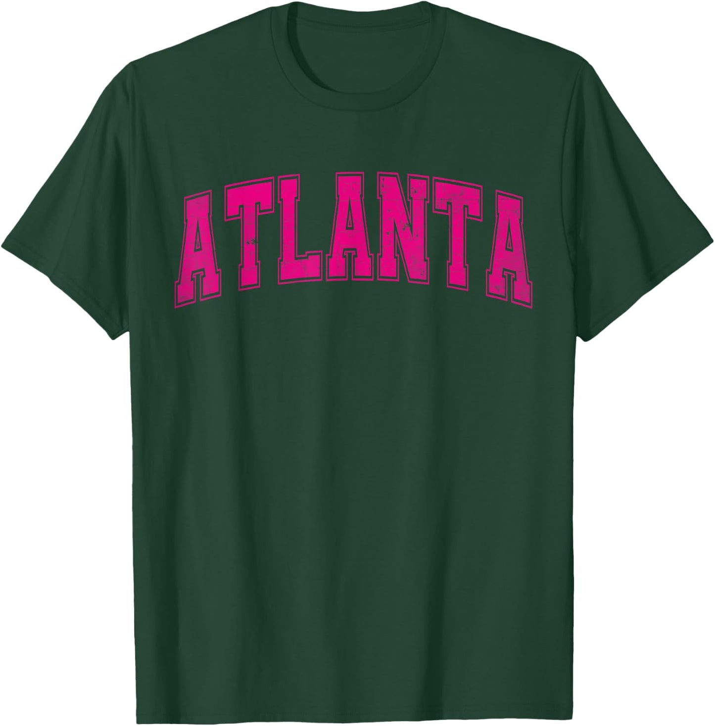 Atlanta GA Vintage Sports Pink Retro Varsity Text T-Shirt - T-Shirt | Forest