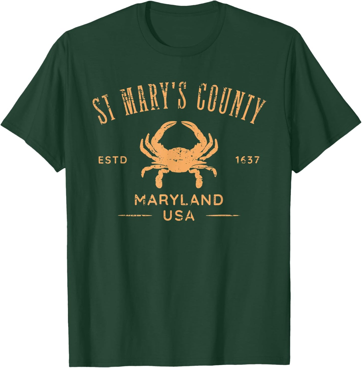 St Mary's County Maryland USA Crab Distressed Design T-Shirt - T-Shirt | Forest
