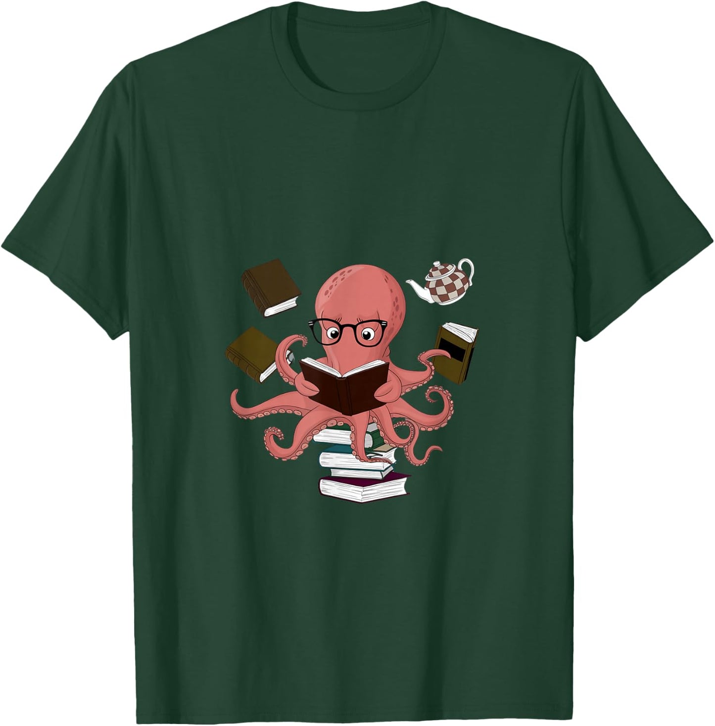Octopus Holding Books Teacher Book Lover Reading T-Shirt - T-Shirt | Forest