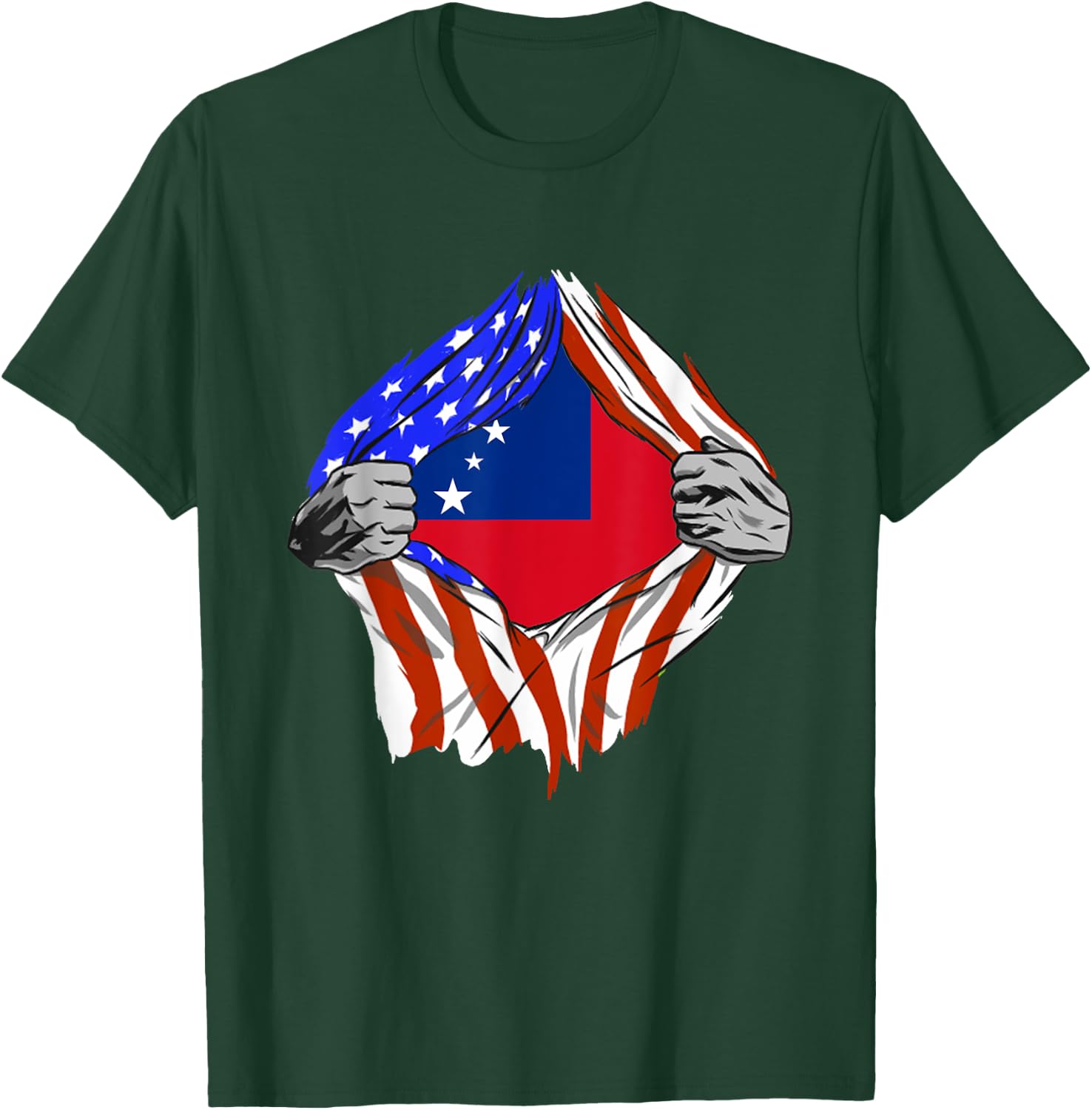 Samoan Roots Samoa USA Samoan Pride Chest Samoan Flag T-Shirt - T-Shirt | Forest