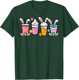 Easter Coffee Iced Latte Bunnies Cute Rabbit Men Women Kids T-Shirt - T-Shirt | Forest