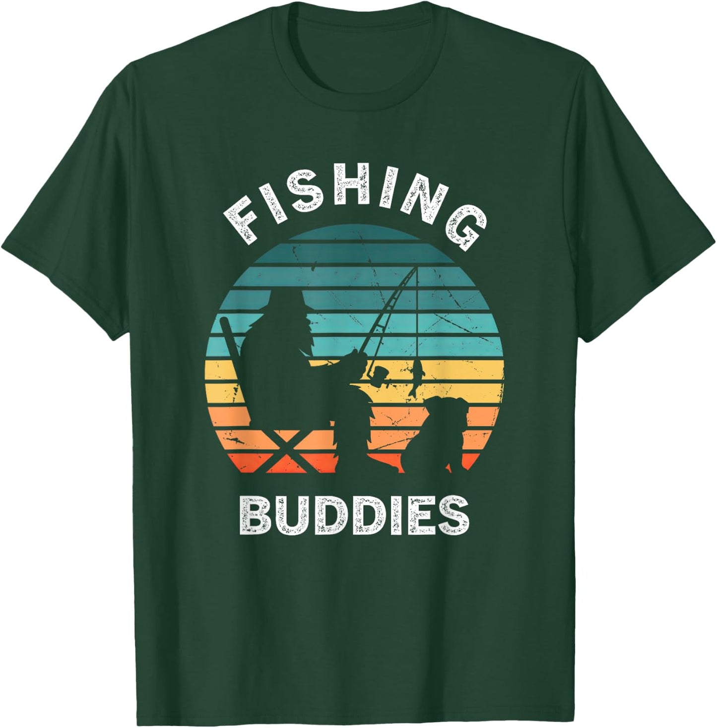 English Bulldog Bigfoot Sasquatch Fishing Retro Dog Women Kids T-Shirt - T-Shirt | Forest