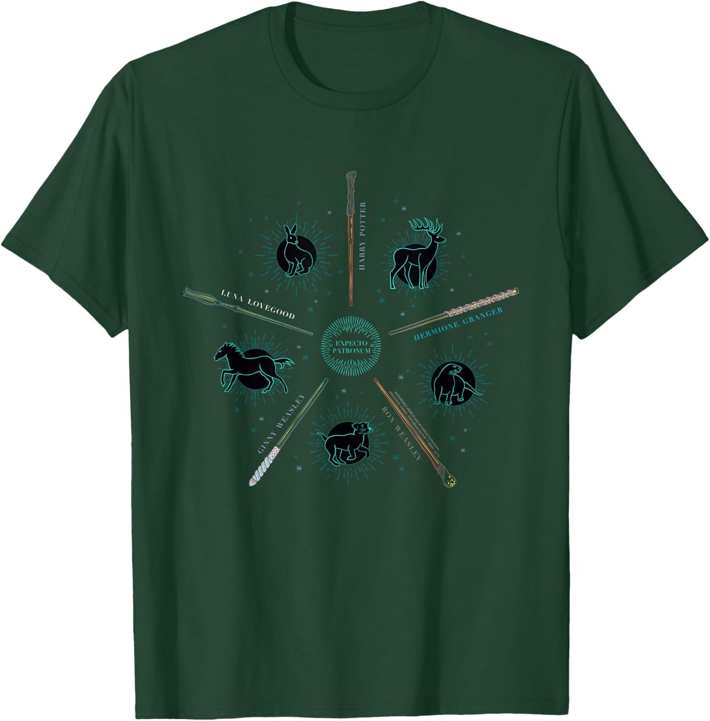 Harry Potter Expecto Patronum and Wands -Adults , Black, Small T-Shirt - T-Shirt | Forest