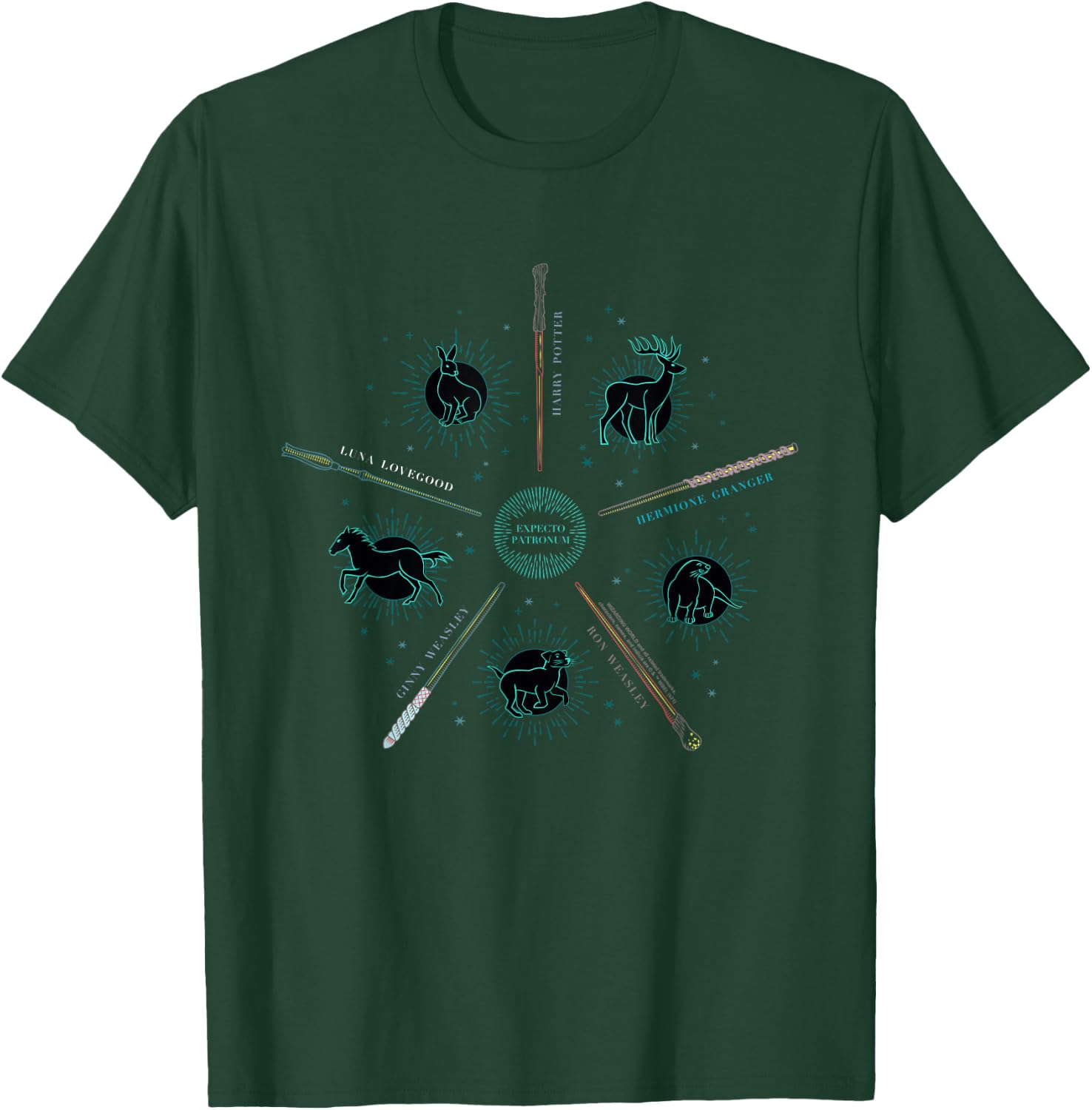 Harry Potter Expecto Patronum and Wands -Adults , Black, Small T-Shirt - T-Shirt | Forest