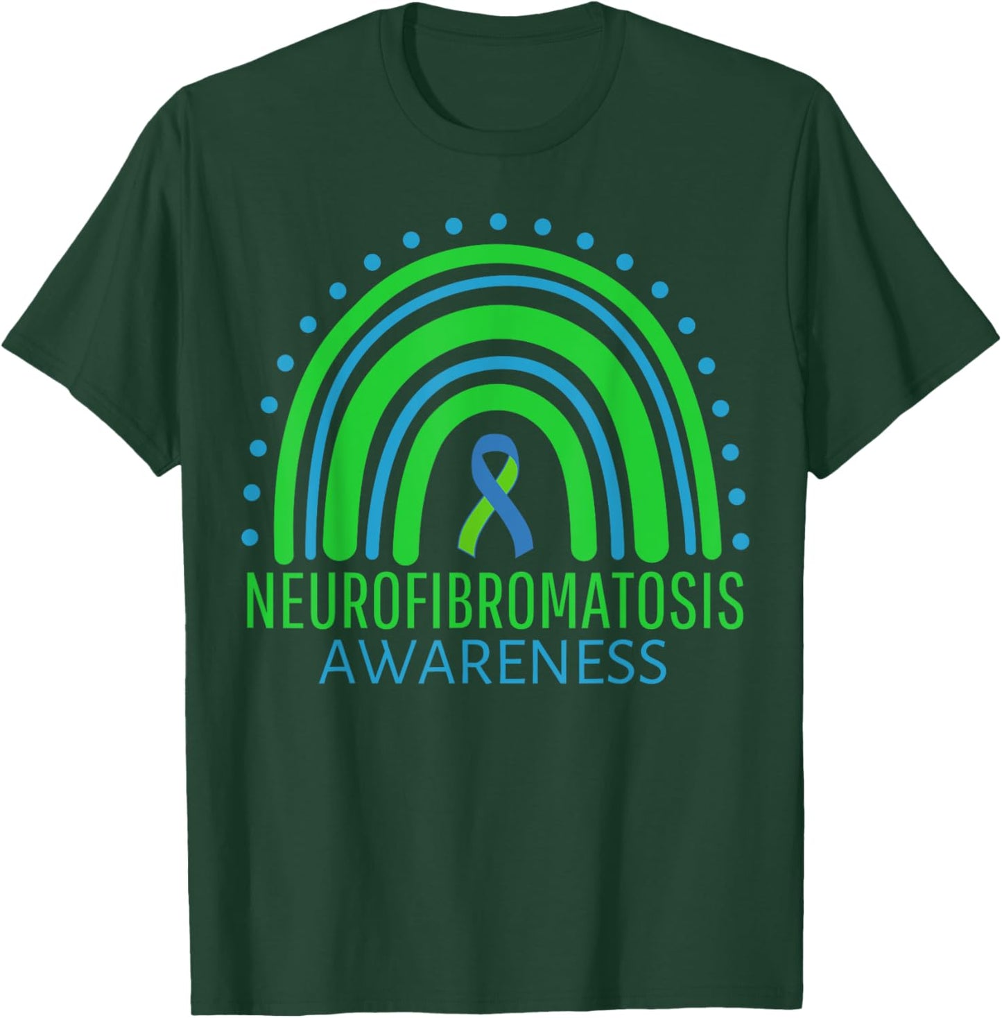 Rainbow Blue And Green Neurofibromatosis Awareness Ribbon T-Shirt - T-Shirt | Forest