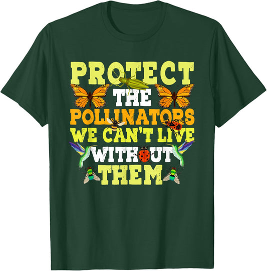 Protect the Pollinators Butterfly Bat Bees Moth Hummingbirds T-Shirt - T-Shirt | Forest