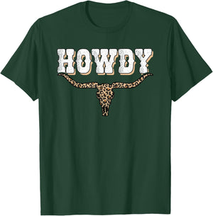 Howdy Western Country Cow Skull Rodeo Cowgirl Bull Men Women T-Shirt - T-Shirt | Forest