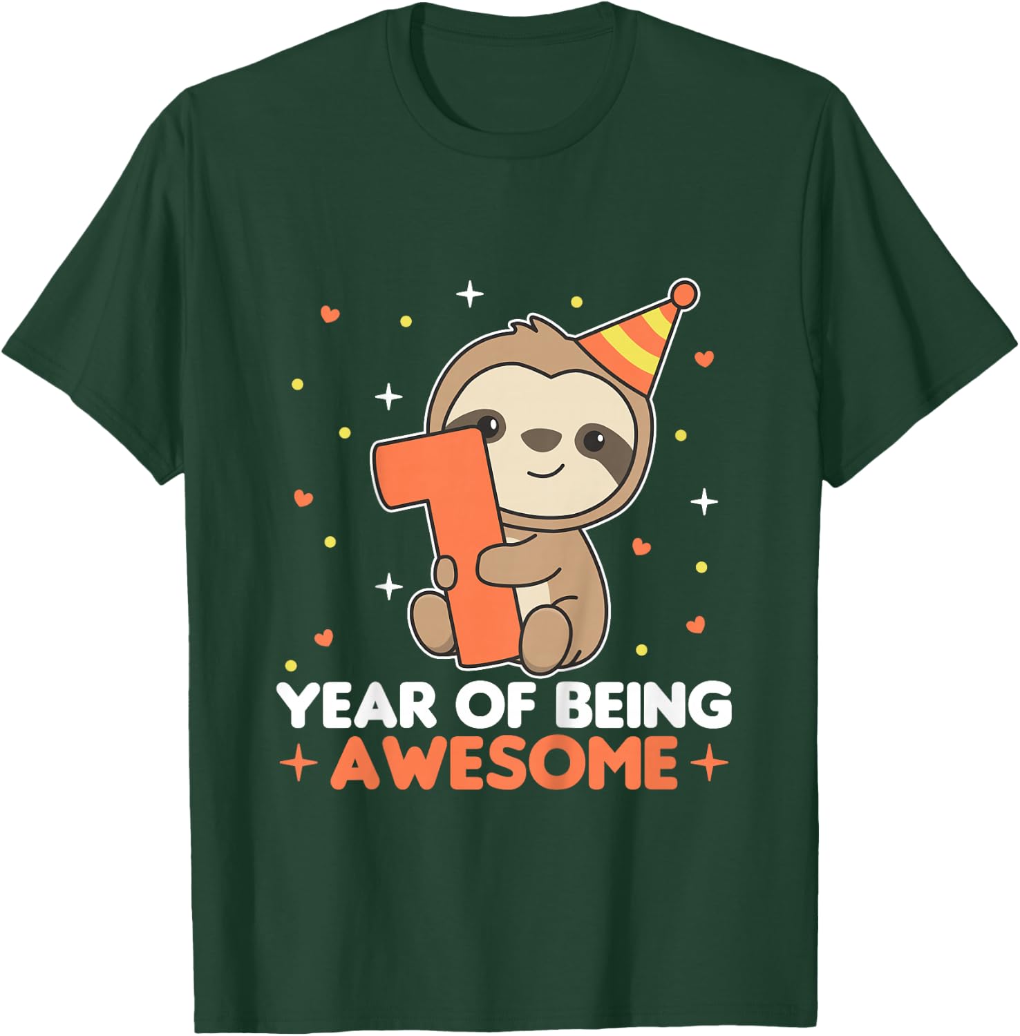 Sloth 1st Birthday For Kids One Year Old Sloth T-Shirt - T-Shirt | Forest