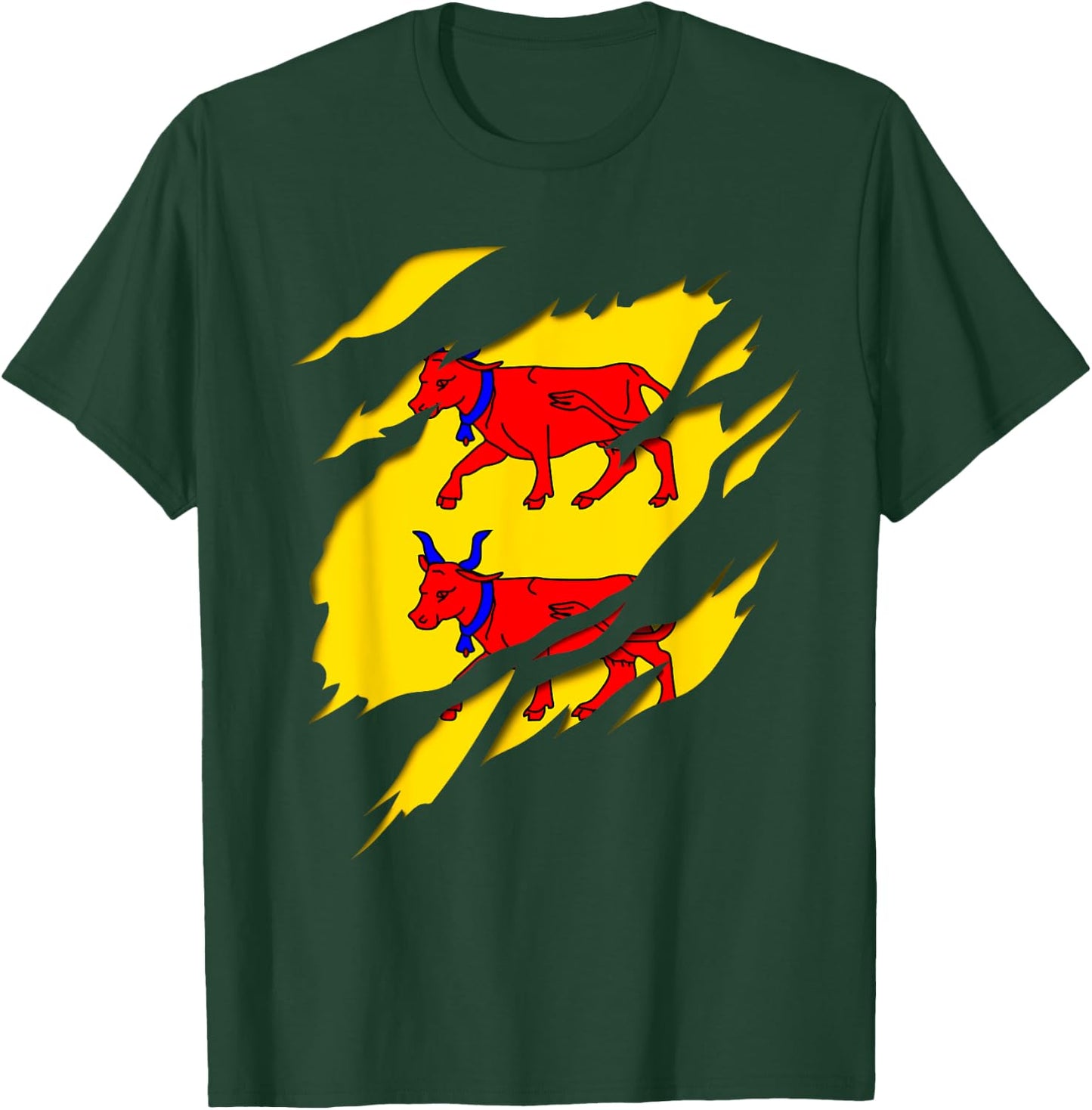 Béarn Flag Crest Ripped 3D Effect France T-Shirt - T-Shirt | Forest