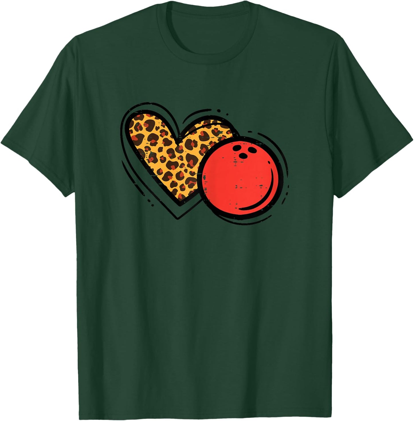 Bowling Ball Leopard Heart Cute Love Bowler Women Girls Kids T-Shirt - T-Shirt | Forest