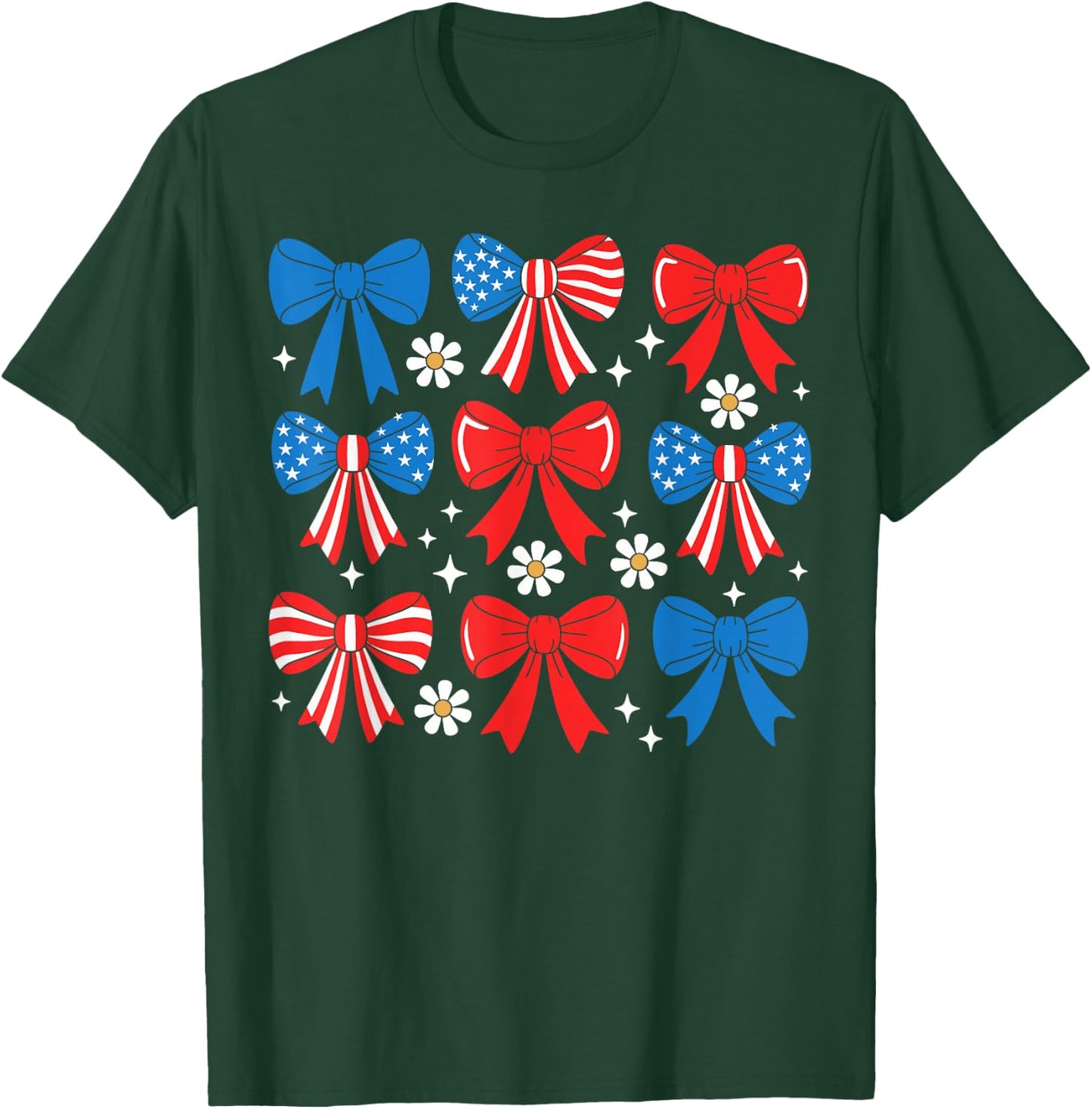 4th Of July Coquette Bow Women Girls USA Fourth Of July Bows T-Shirt - T-Shirt | Forest