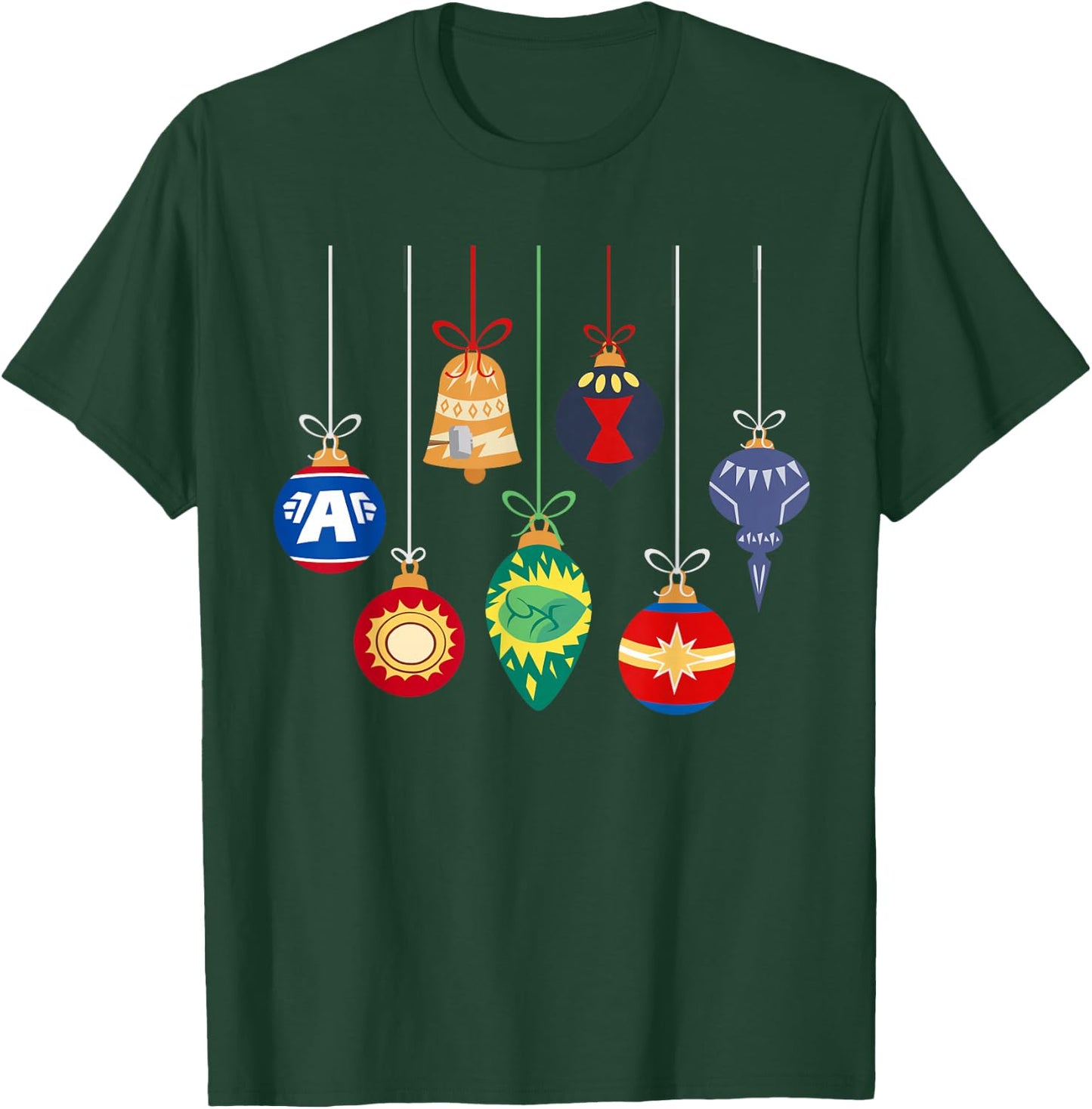 Marvel Holiday Christmas Avengers Team Festive Ornaments T-Shirt - T-Shirt | Forest