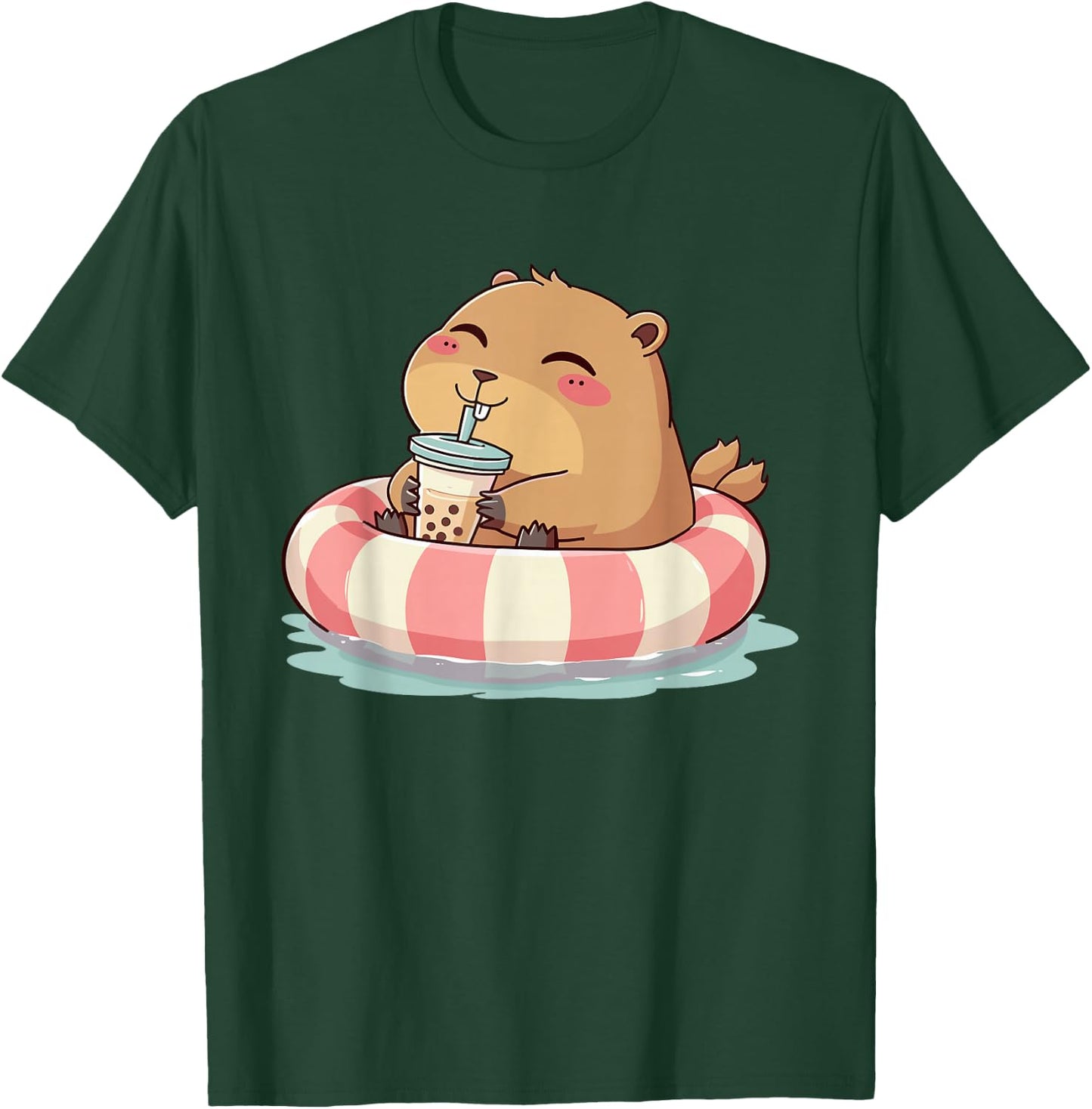 Capybara On Pool Float Drinking Boba Tea Women Girls Kids T-Shirt - T-Shirt | Forest