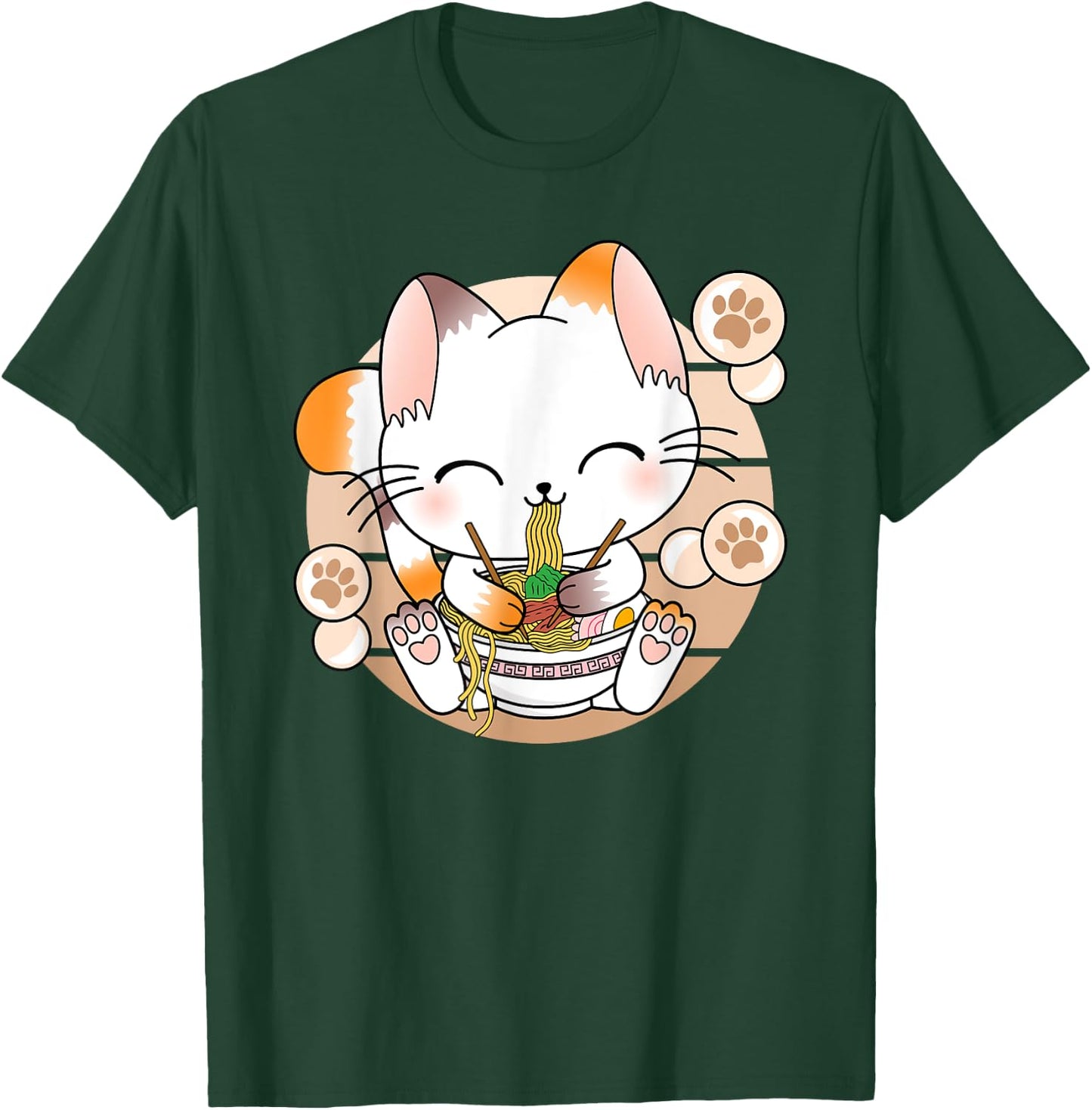 Funny Japanese Anime Cat Ramen Noodles Kawaii Manga , black T-Shirt - T-Shirt | Forest