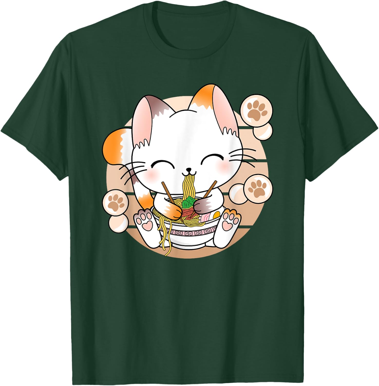 Funny Japanese Anime Cat Ramen Noodles Kawaii Manga , black T-Shirt - T-Shirt | Forest