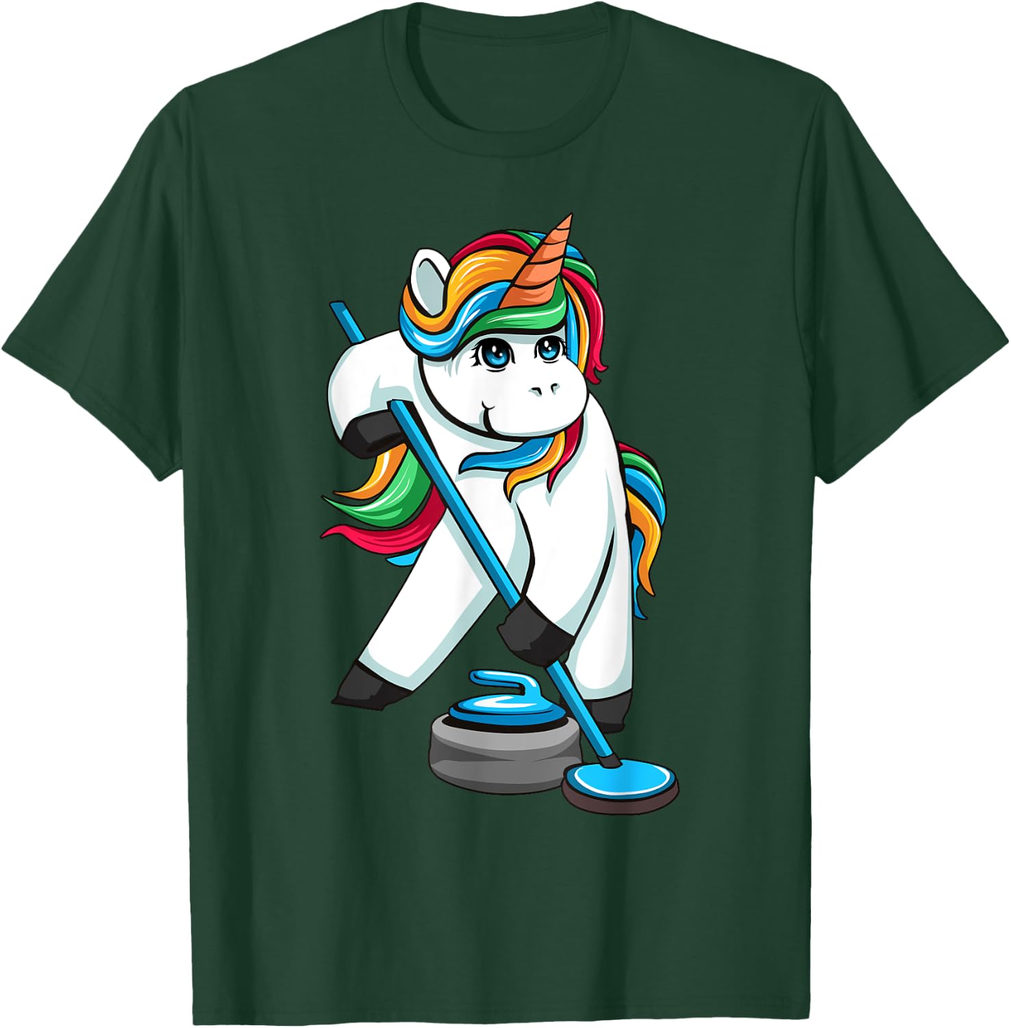 Funny Unicorn Curling Design Women Curling Player T-Shirt - T-Shirt | Forest