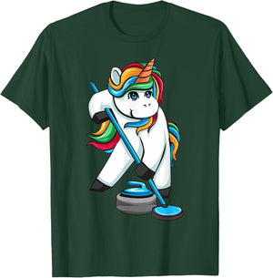 Funny Unicorn Curling Design Women Curling Player T-Shirt - T-Shirt | Forest