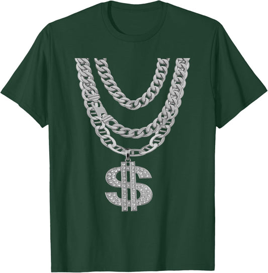 Gangster Chain Shirt | Cheap Hip-Hop Necklace Halloween Gift T-Shirt - T-Shirt | Forest