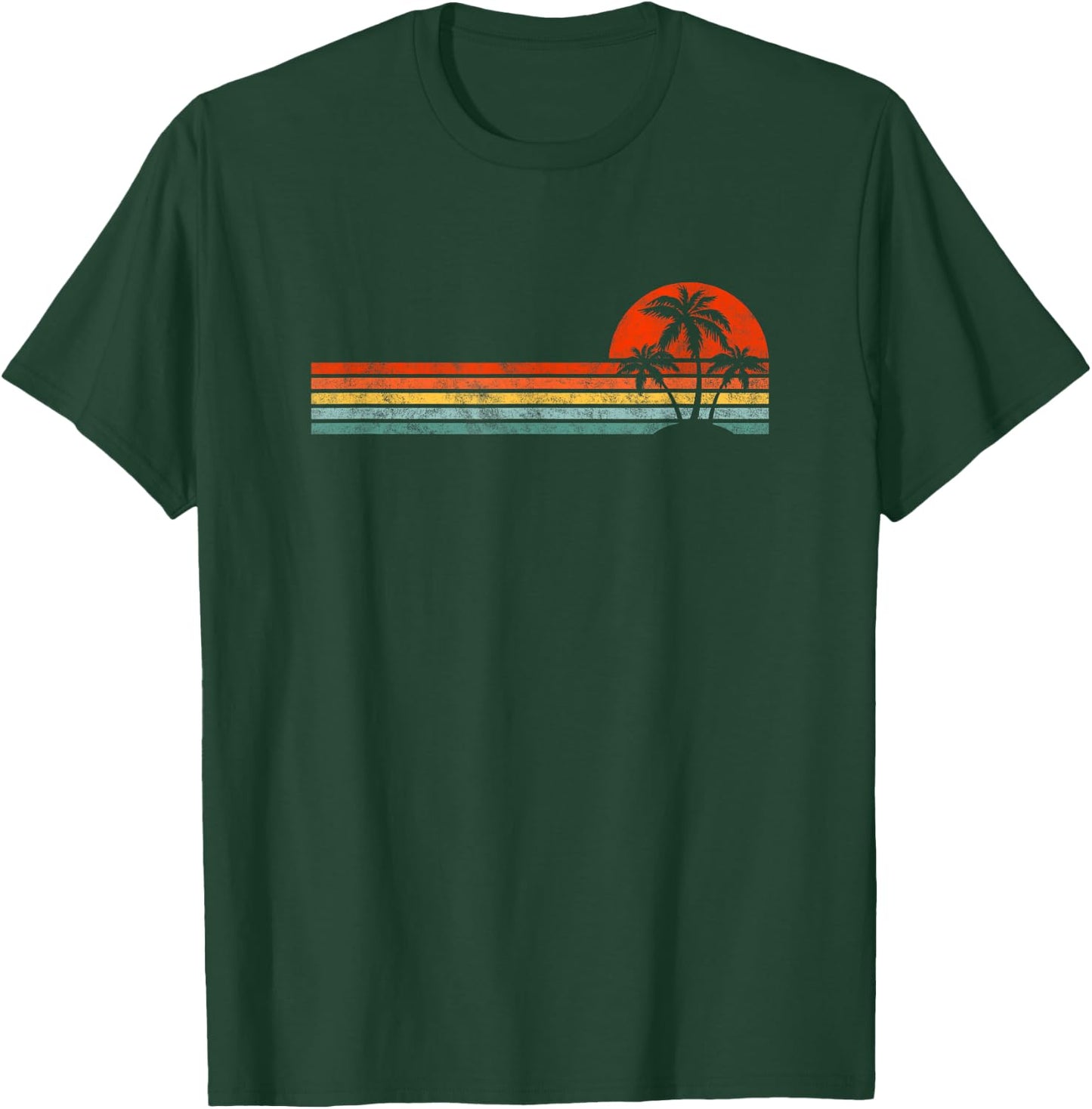 Vintage Palm Tree Sunset Horizon Summer Beach Vacation T-Shirt - T-Shirt | Forest