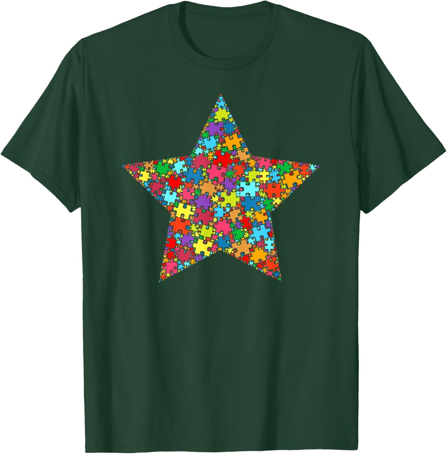 Star Shape Autism Puzzle Men Kids Autism Awareness T-Shirt - T-Shirt | Forest
