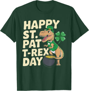 Happy St. Pat T-Rex Day Dinosaur T-Rex Shamrocks Gifts Kids T-Shirt - T-Shirt | Forest
