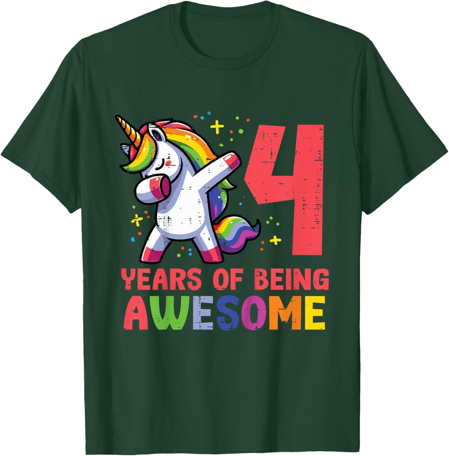 4 Years Of Being Awesome Unicorn 4th Birthday Girls Kids T-Shirt - T-Shirt | Forest