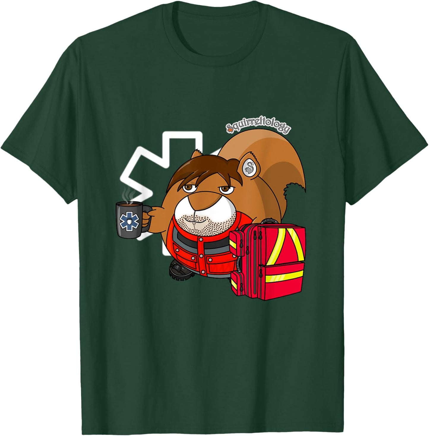 Funny Squirrel - Bored Paramedic with Coffee T-Shirt - T-Shirt | Forest