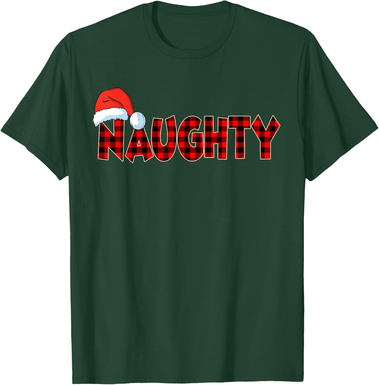Naughty or Nice Christmas Couple Buffalo Red Plaid T-Shirt - T-Shirt | Forest