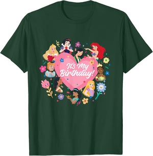 Disney Princess Pink Heart and Flowers It's My Birthday , Black, S T-Shirt - T-Shirt | Forest