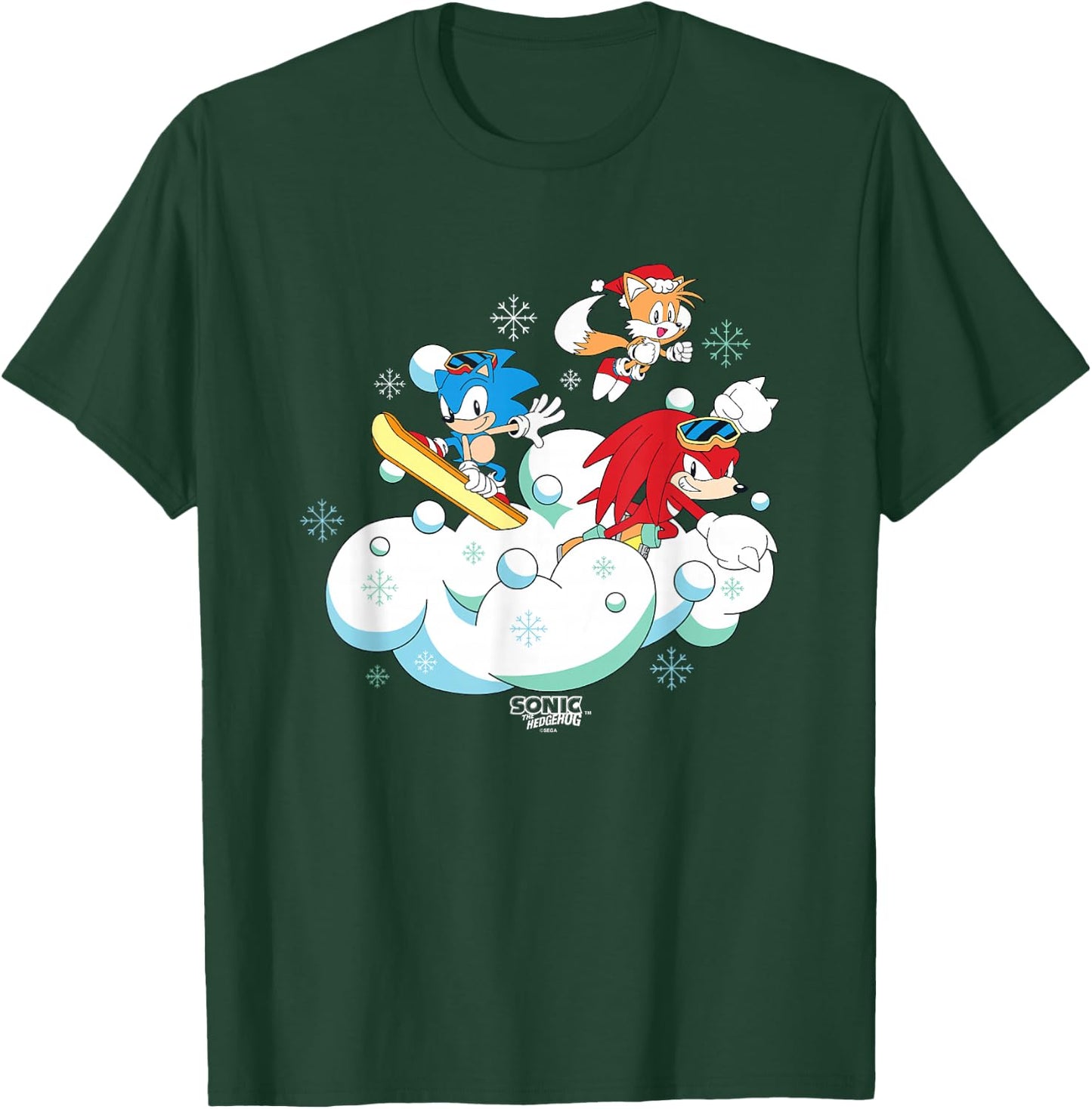 Sonic The Hedgehog Christmas Main Trio Fun In The Snow T-Shirt - T-Shirt | Forest