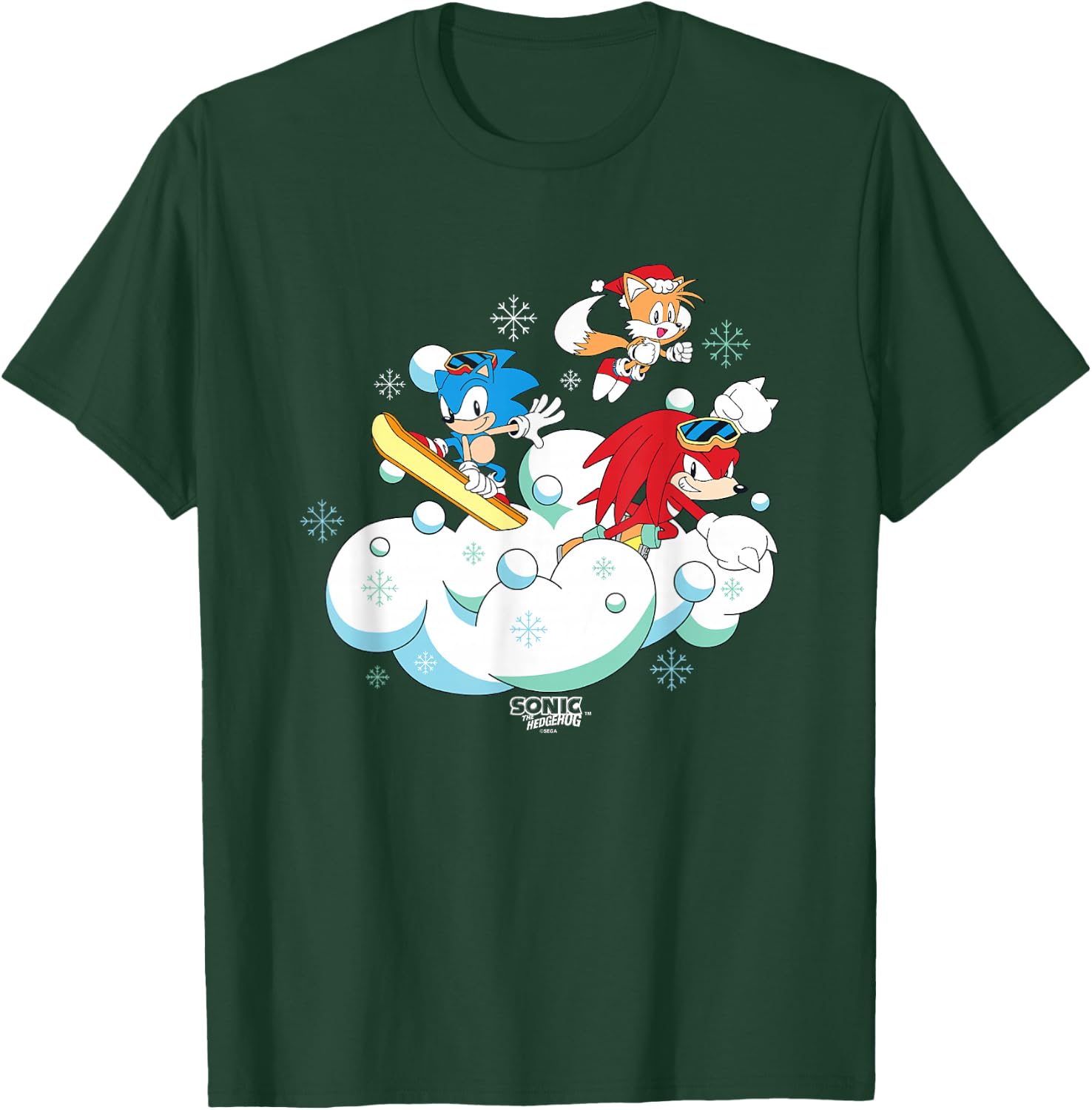 Sonic The Hedgehog Christmas Main Trio Fun In The Snow T-Shirt - T-Shirt | Forest