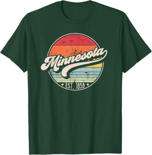 Retro Minnesota Home State MN Cool 70s Style Sunset T-Shirt - T-Shirt | Forest